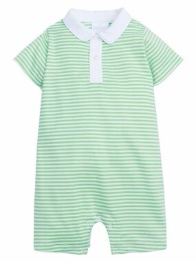 Little English Green and White Striped Polo Romper